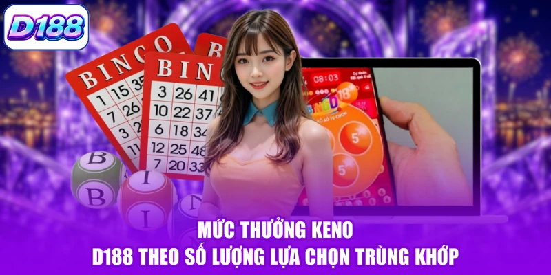 Mức thưởng Keno D188 theo số lượng lựa chọn trùng khớp